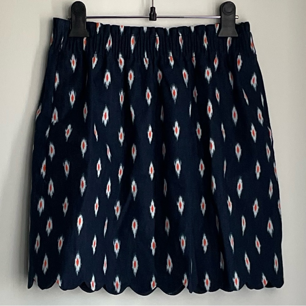 J CREW Navy Blue Patterned Linen and Cotton Blend Skirt